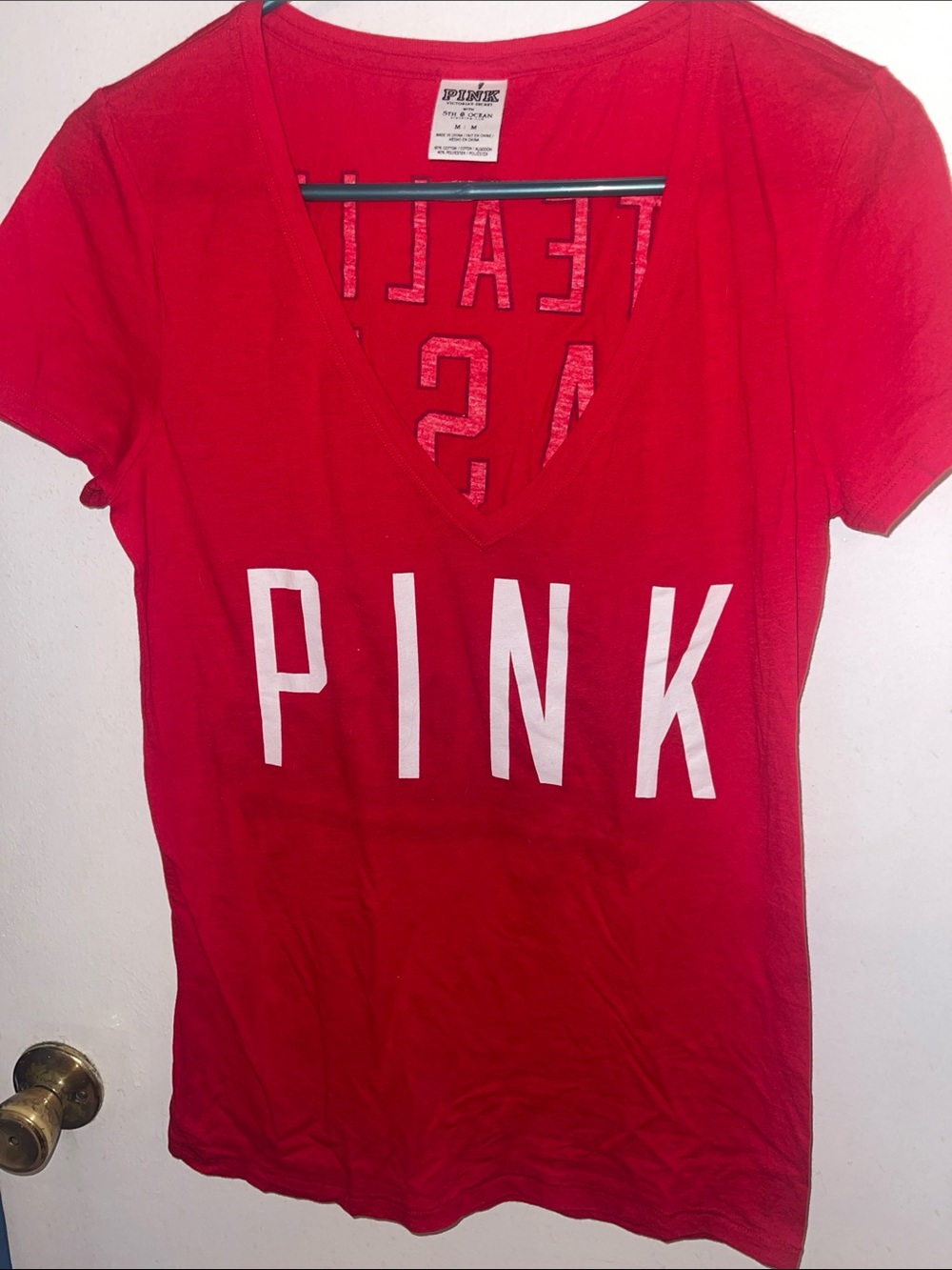 PINK Victoria's Secret MLB Phillies Red Deep V-Neck Logo Tee